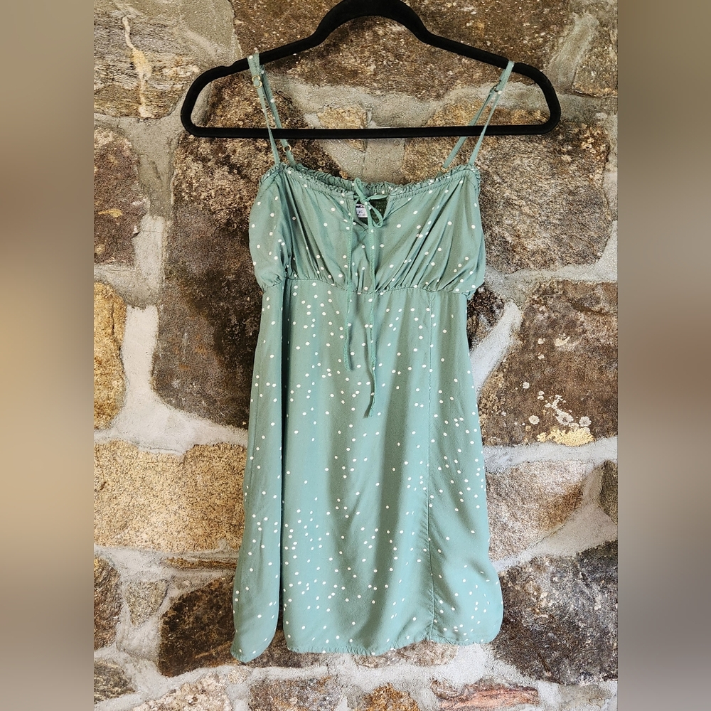 O'Neill Mini Dress Spaghetti Strap Moss With White Dots Women's Size XSmall